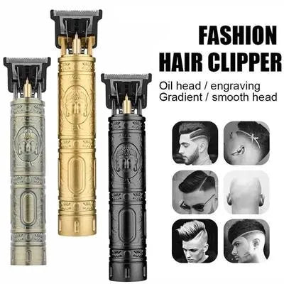 Rechargeable Men's Hair Trimmer Gold Stainless Steel 4 Combs