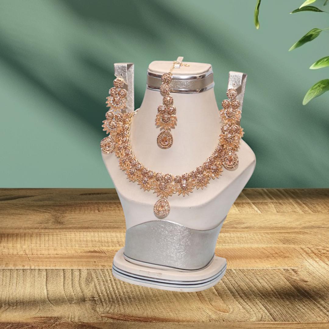 Bridal Gold Plated Crystal Necklace Set Adjustable Golden
