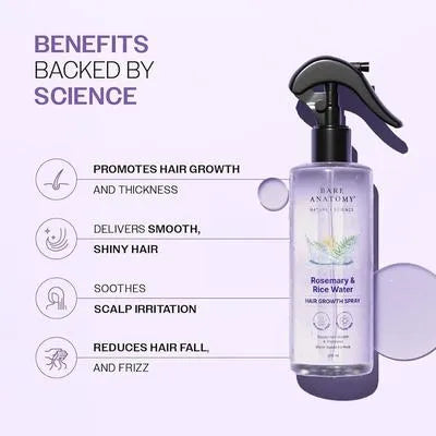 Rosemary Rice Water Hair Growth Spray for Thick Shiny Hair & Anti-Fall
