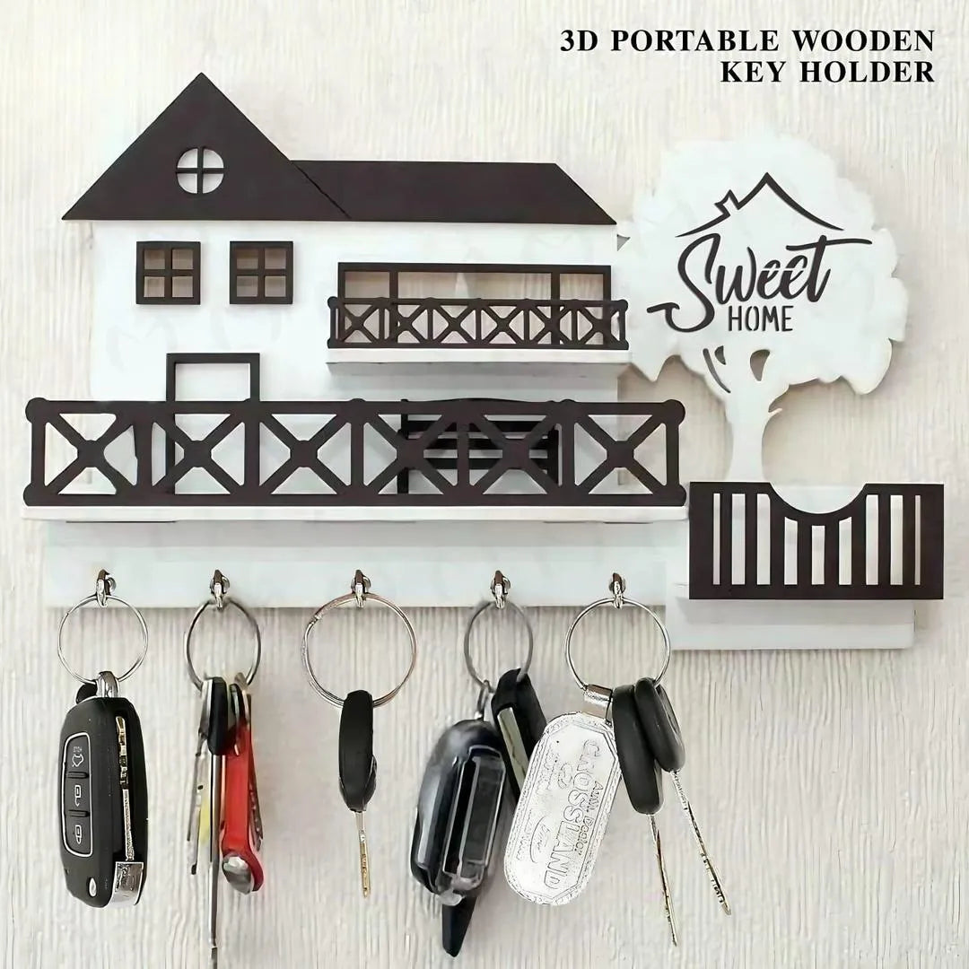 Modern 3D Wooden Key Holder Sweet Home Decor