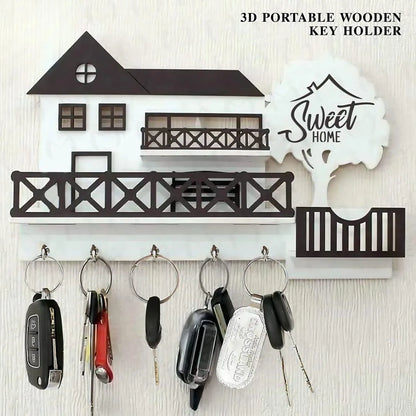 Modern 3D Wooden Key Holder Sweet Home Decor