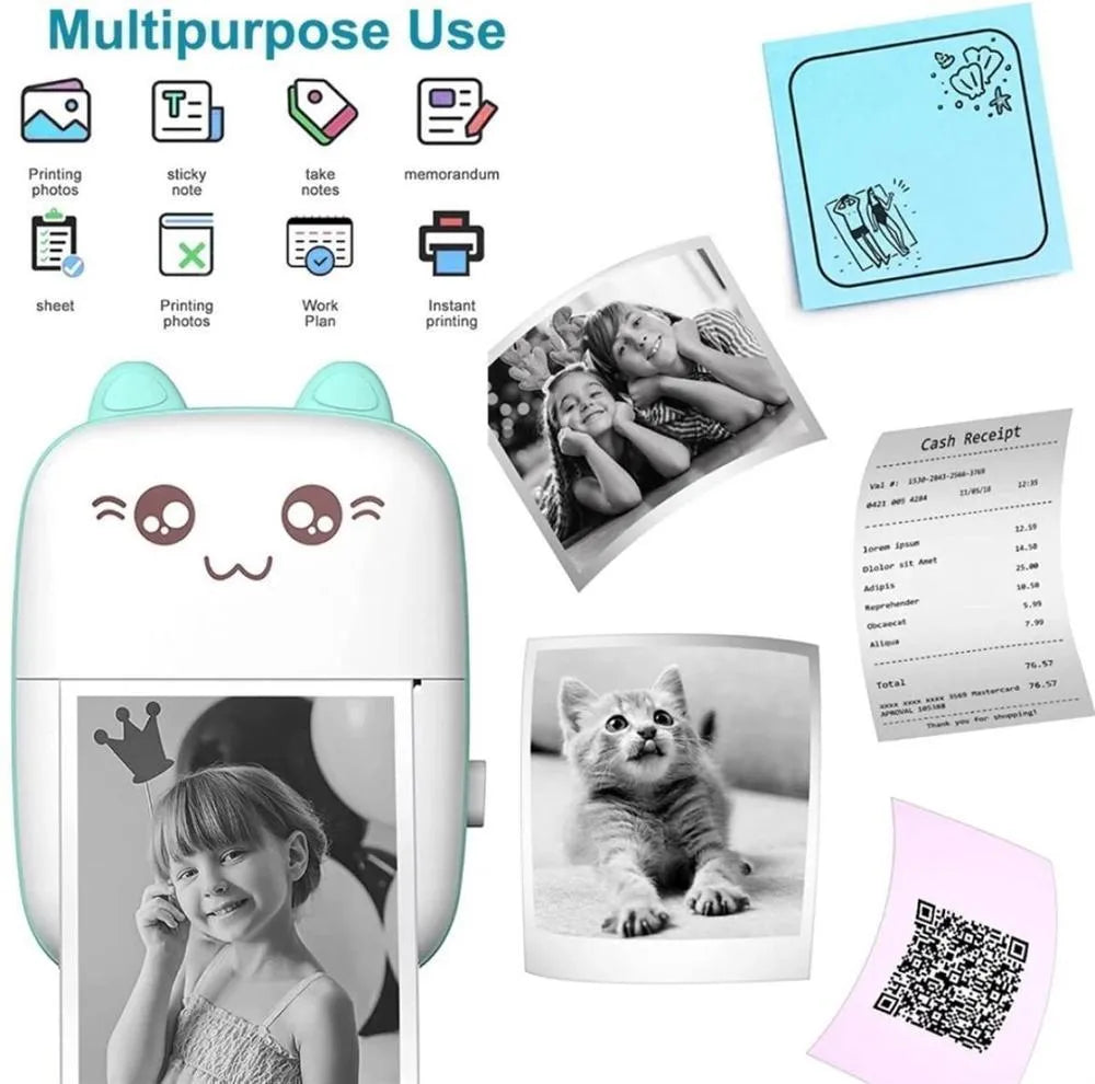 Portable Mini Thermal Photo Printer with Cute Cat Design