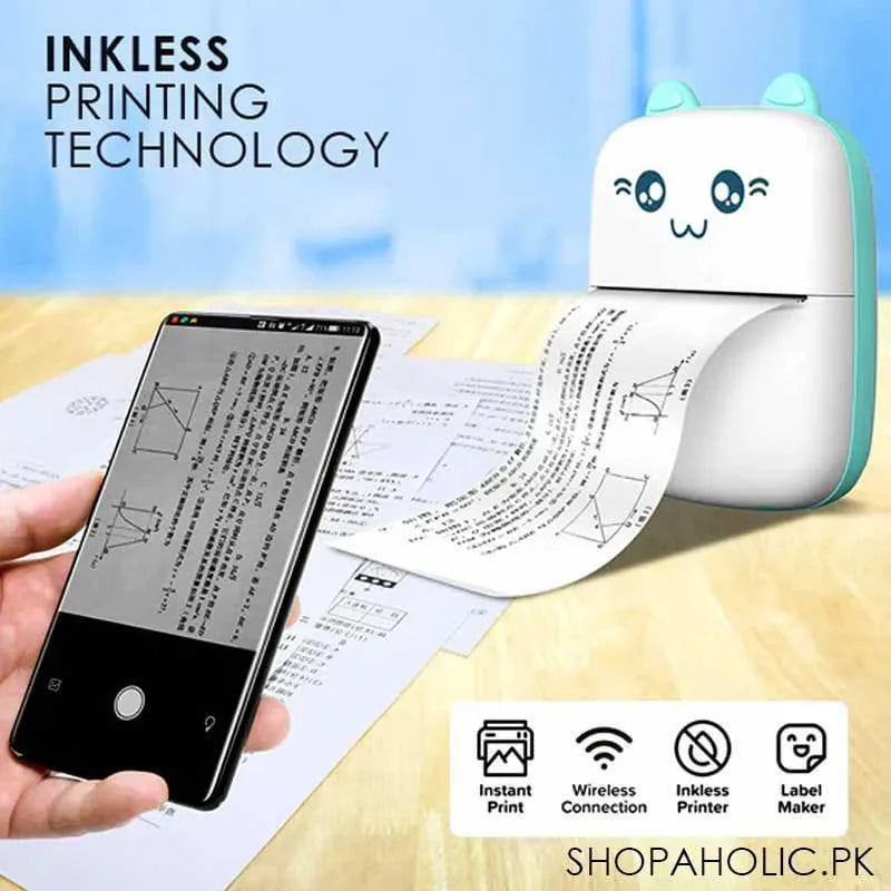 Portable Mini Thermal Photo Printer with Cute Cat Design