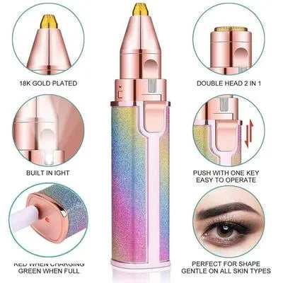 Rechargeable Eyebrow Trimmer Pink ABS Double Head 18K Gold