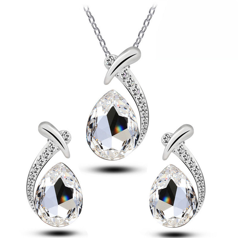 Blue Crystal Water Drop Necklace & Earrings Set