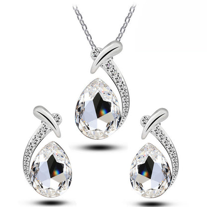 Blue Crystal Water Drop Necklace & Earrings Set