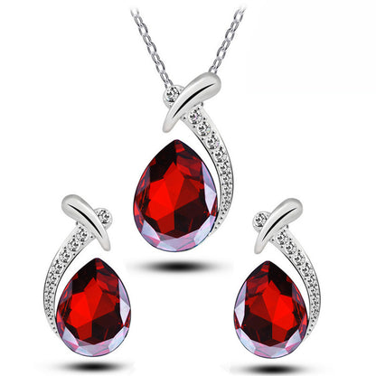 Blue Crystal Water Drop Necklace & Earrings Set