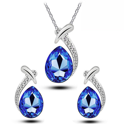 Blue Crystal Water Drop Necklace & Earrings Set
