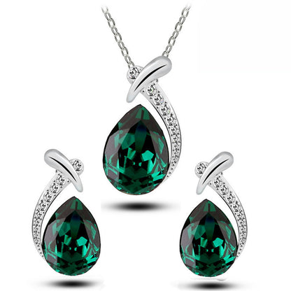Blue Crystal Water Drop Necklace & Earrings Set