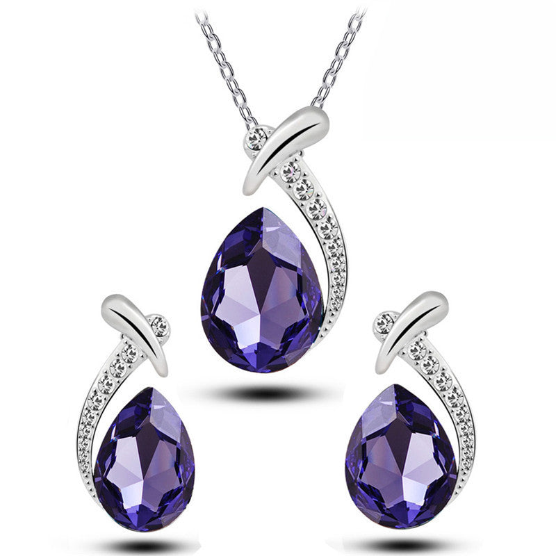 Blue Crystal Water Drop Necklace & Earrings Set