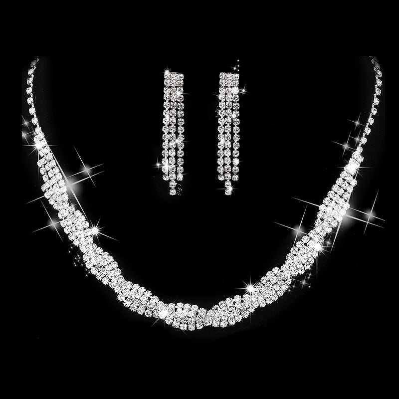 Rhinestone Necklace & Earrings Set Wedding Jewelry