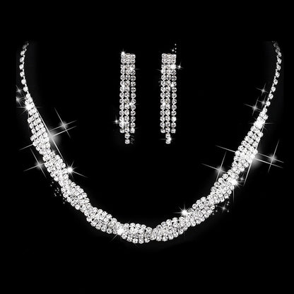 Rhinestone Necklace & Earrings Set Wedding Jewelry