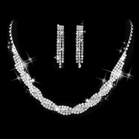 Rhinestone Necklace & Earrings Set Wedding Jewelry