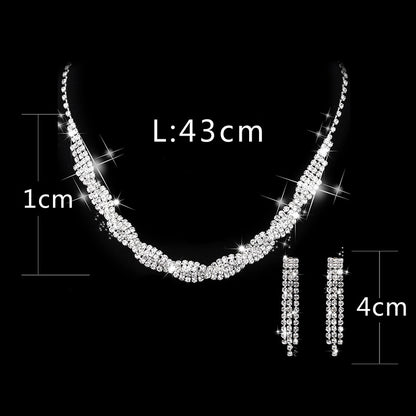 Rhinestone Necklace & Earrings Set Wedding Jewelry