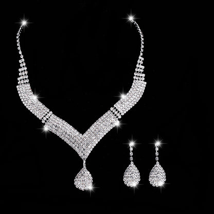 Premium Crystal V-Neck Bridal Set Necklace Earrings