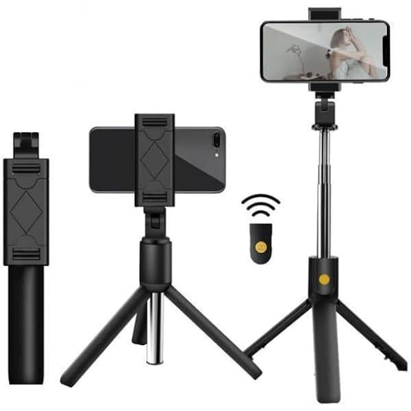 Black Foldable Selfie Stick with Bluetooth Remote