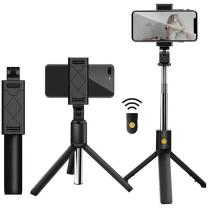 Black Foldable Selfie Stick with Bluetooth Remote