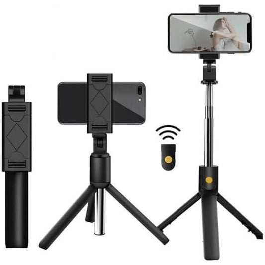 Black Foldable Selfie Stick with Bluetooth Remote