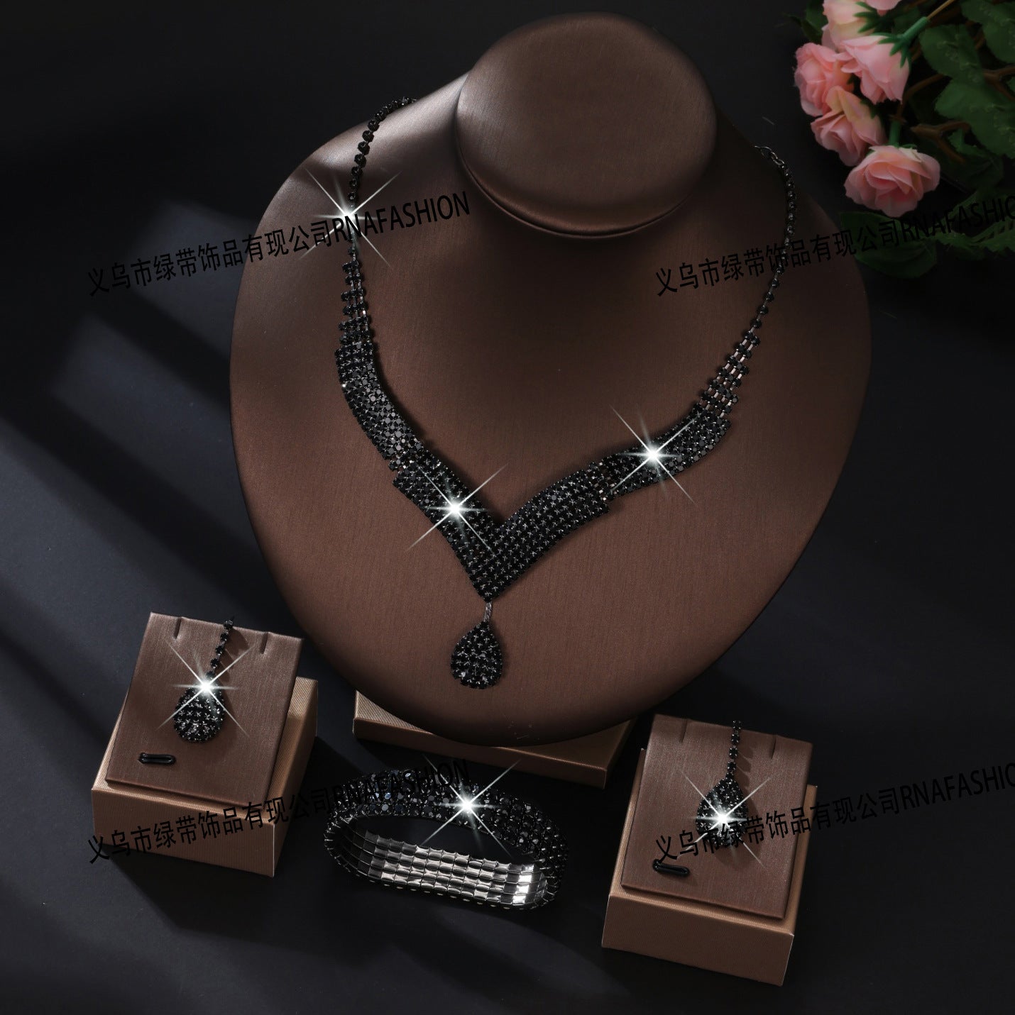 Premium Crystal V-Neck Bridal Set Necklace Earrings