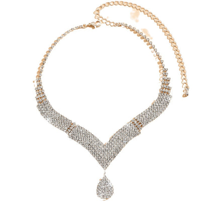 Premium Crystal V-Neck Bridal Set Necklace Earrings