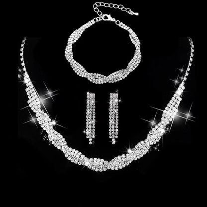 Rhinestone Necklace & Earrings Set Wedding Jewelry