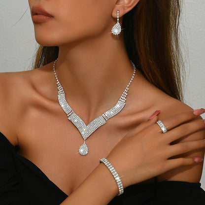 Premium Crystal V-Neck Bridal Set Necklace Earrings