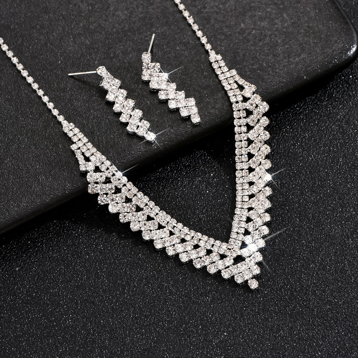 Rhinestone Necklace & Earrings Set Wedding Jewelry