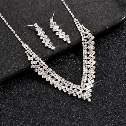 Rhinestone Necklace & Earrings Set Wedding Jewelry
