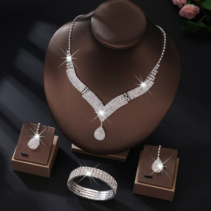Premium Crystal V-Neck Bridal Set Necklace Earrings