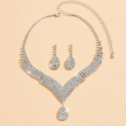 Premium Crystal V-Neck Bridal Set Necklace Earrings