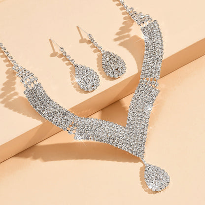 Premium Crystal V-Neck Bridal Set Necklace Earrings